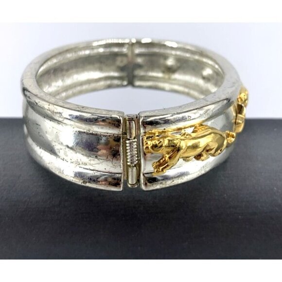 Jackie Collins Bracelet Silver Plated Panther Big Cat Puma Hinged Bangle 7" - Picture 2 of 9